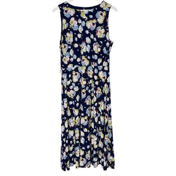 Ralph Lauren Black Label Midi Dress Floral Navy Sleeveless Stretch Size 14 EE31 - Picture 1 of 15